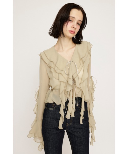 SLY（スライ）の「FRONT RIBBON BL フロント リボン ブラウス（シャツ/ブラウス・レディース・ベージュ/マルチ・FREE）」の5枚目の写真