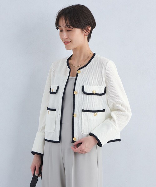 green label relaxing（グリーンレーベルリラクシング）の「ライトラッセル ジャケット ハオリ（カーディガン/ボレロ・レディース・オフホワイト/ネイビー/その他1・FREE）」の11枚目の写真