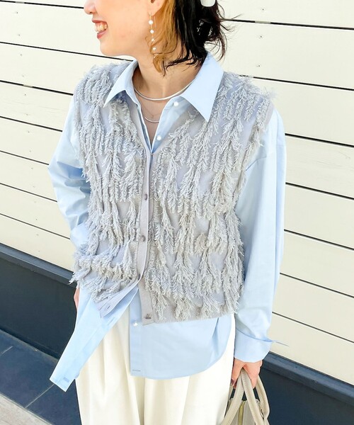 NOLLEY’S（ノーリーズ）の「《アンサンブル対応》《手洗い可能》カットフリンジ2WAYベスト（ベスト・レディース・ライトグレー/ブラック/オフホワイト/ミント・38）」の4枚目の写真