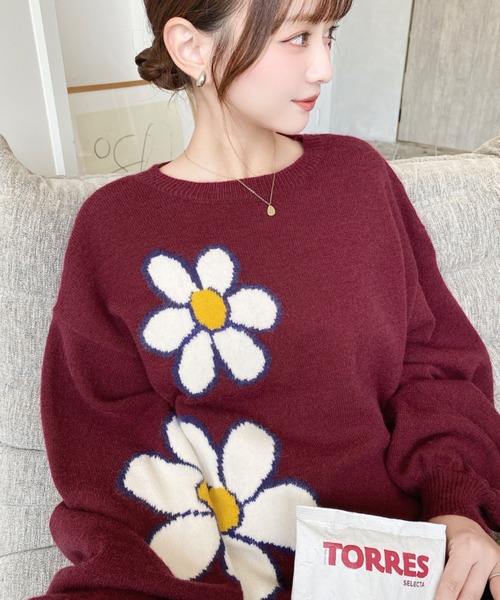 COMME des GARÇON 1996A/Wバーガンディ 花柄 ニット COMME des GARÇON 1996A/Wバーガンディ 花柄 ニット