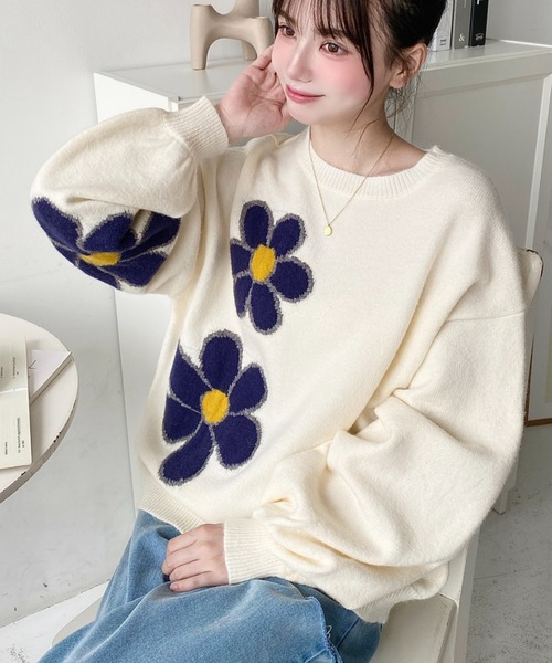 お決まり品Leonard ウールシルク素材アイボリー花柄トップス Leonard ウールシルク素材 アイボリー 花柄トップス