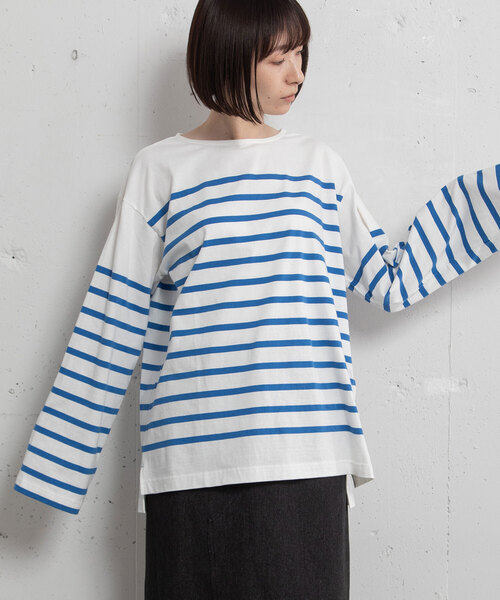 POU DOU DOU（プードゥドゥ）の「パネルボーダーバスクシャツ（Tシャツ/カットソー・レディース・ブルー/パープル/オレンジ・M）」の2枚目の写真