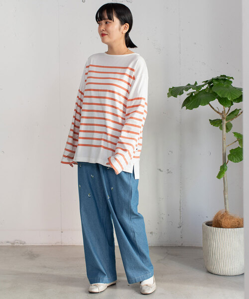 POU DOU DOU（プードゥドゥ）の「パネルボーダーバスクシャツ（Tシャツ/カットソー・レディース・ブルー/パープル/オレンジ・M）」の4枚目の写真