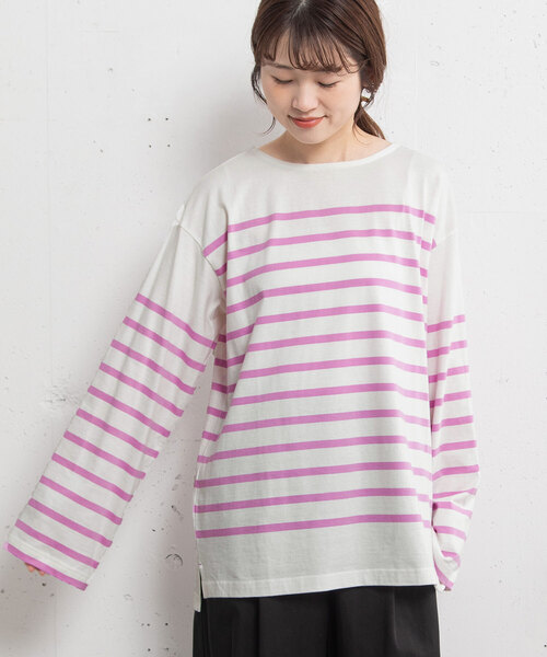 POU DOU DOU（プードゥドゥ）の「パネルボーダーバスクシャツ（Tシャツ/カットソー・レディース・ブルー/パープル/オレンジ・M）」の9枚目の写真