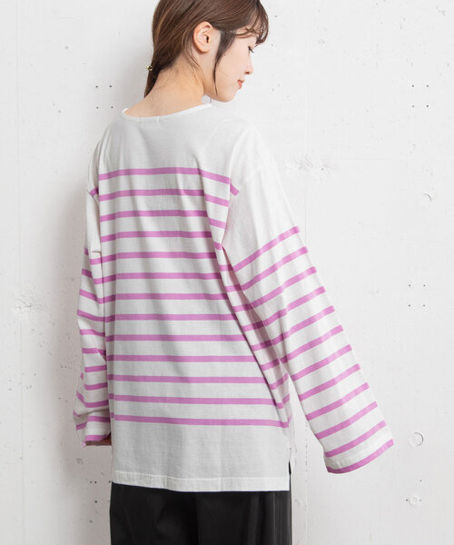 POU DOU DOU（プードゥドゥ）の「パネルボーダーバスクシャツ（Tシャツ/カットソー・レディース・ブルー/パープル/オレンジ・M）」の11枚目の写真