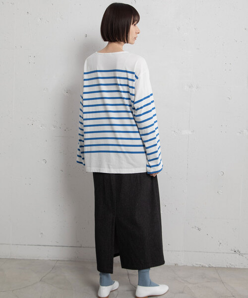 POU DOU DOU（プードゥドゥ）の「パネルボーダーバスクシャツ（Tシャツ/カットソー・レディース・ブルー/パープル/オレンジ・M）」の21枚目の写真