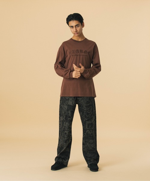PIGMENT DYED OLD ENGLISH LOGO L/S TEE（Tシャツ/カットソー