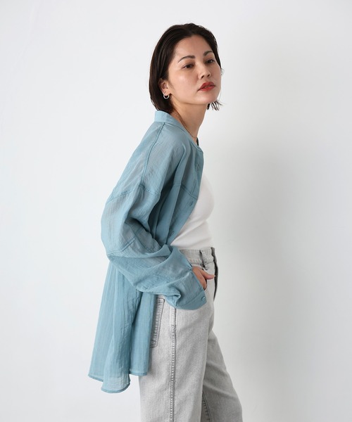 Floran（フローラン）の「シアーバンドカラーシャツ（シャツ/ブラウス・レディース・アイボリー/ブルー/ブラック・MEDIUM）」の3枚目の写真