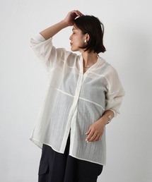 シアーバンドカラーシャツ