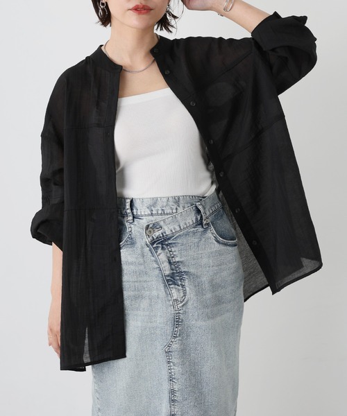 Floran（フローラン）の「シアーバンドカラーシャツ（シャツ/ブラウス・レディース・アイボリー/ブルー/ブラック・MEDIUM）」の2枚目の写真