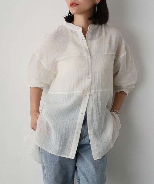 Floran（フローラン）の「シアーバンドカラーシャツ（シャツ/ブラウス・レディース・アイボリー/ブルー/ブラック・MEDIUM）」の20枚目の写真