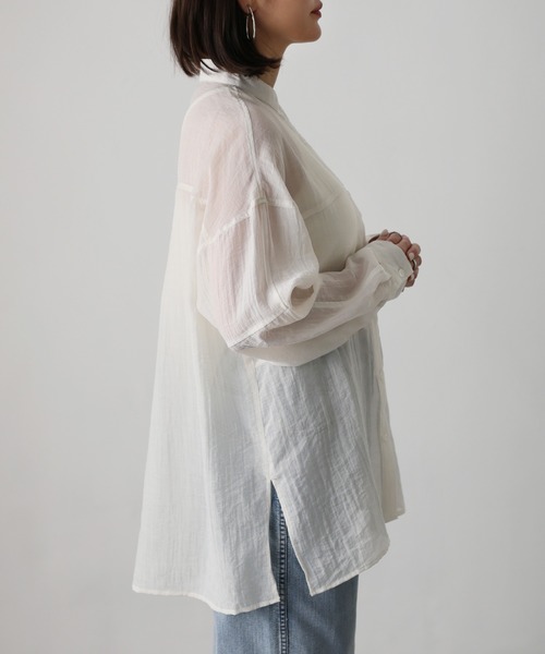 Floran（フローラン）の「シアーバンドカラーシャツ（シャツ/ブラウス・レディース・アイボリー/ブルー/ブラック・MEDIUM）」の8枚目の写真