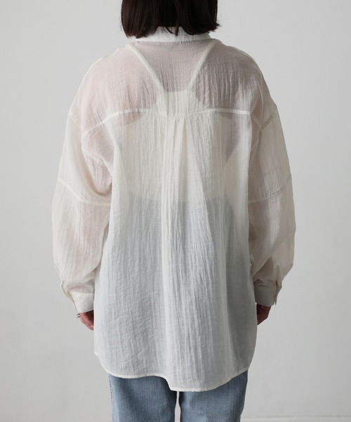 Floran（フローラン）の「シアーバンドカラーシャツ（シャツ/ブラウス・レディース・アイボリー/ブルー/ブラック・MEDIUM）」の9枚目の写真