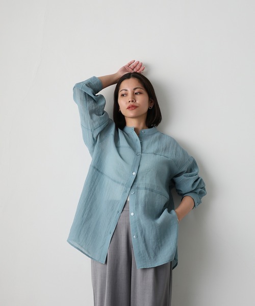 Floran（フローラン）の「シアーバンドカラーシャツ（シャツ/ブラウス・レディース・アイボリー/ブルー/ブラック・MEDIUM）」の18枚目の写真