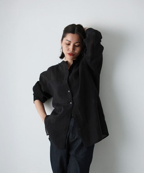 Floran（フローラン）の「シアーバンドカラーシャツ（シャツ/ブラウス・レディース・アイボリー/ブルー/ブラック・MEDIUM）」の12枚目の写真