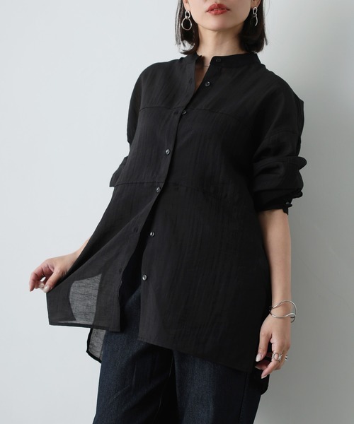 Floran（フローラン）の「シアーバンドカラーシャツ（シャツ/ブラウス・レディース・アイボリー/ブルー/ブラック・MEDIUM）」の22枚目の写真