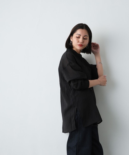 Floran（フローラン）の「シアーバンドカラーシャツ（シャツ/ブラウス・レディース・アイボリー/ブルー/ブラック・MEDIUM）」の19枚目の写真