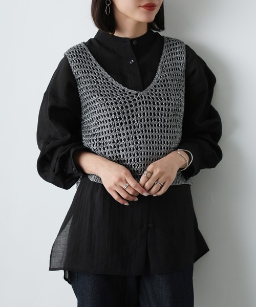 Floran（フローラン）の「シアーバンドカラーシャツ（シャツ/ブラウス・レディース・アイボリー/ブルー/ブラック・MEDIUM）」の13枚目の写真