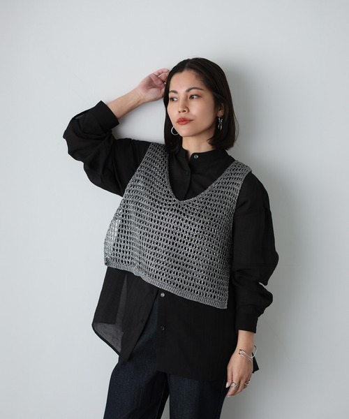 Floran（フローラン）の「シアーバンドカラーシャツ（シャツ/ブラウス・レディース・アイボリー/ブルー/ブラック・MEDIUM）」の14枚目の写真