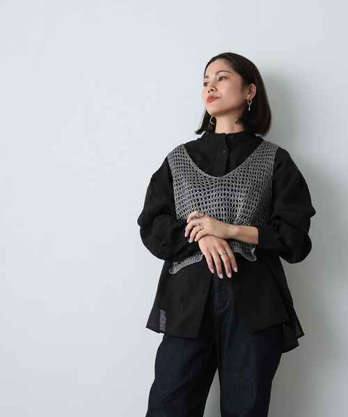 Floran（フローラン）の「シアーバンドカラーシャツ（シャツ/ブラウス・レディース・アイボリー/ブルー/ブラック・MEDIUM）」の15枚目の写真