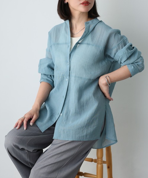 Floran（フローラン）の「シアーバンドカラーシャツ（シャツ/ブラウス・レディース・アイボリー/ブルー/ブラック・MEDIUM）」の16枚目の写真