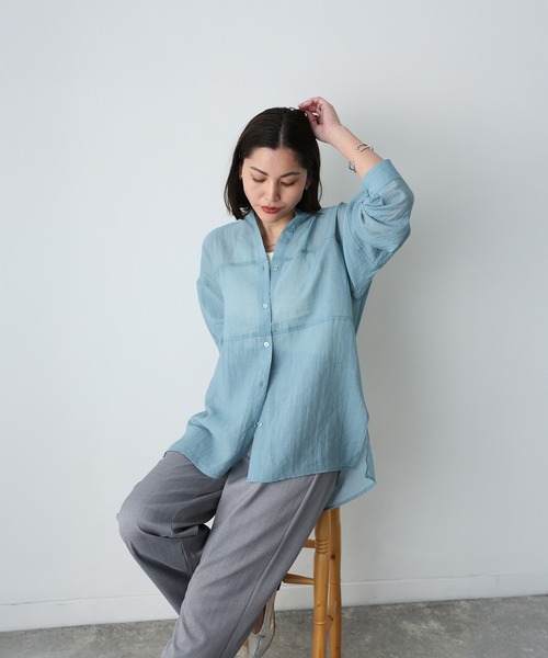 Floran（フローラン）の「シアーバンドカラーシャツ（シャツ/ブラウス・レディース・アイボリー/ブルー/ブラック・MEDIUM）」の17枚目の写真