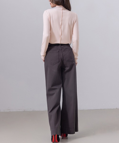 DAY CLOSET（デイ クローゼット）の「【柔らかな肌さわり】長袖 シアー ステッチ×メロウフリル ハイネック リブ トップス rレディース（シャツ/ブラウス・レディース・ブラック/ホワイト/レッド/グレー/ピンク・M/L）」の6枚目の写真