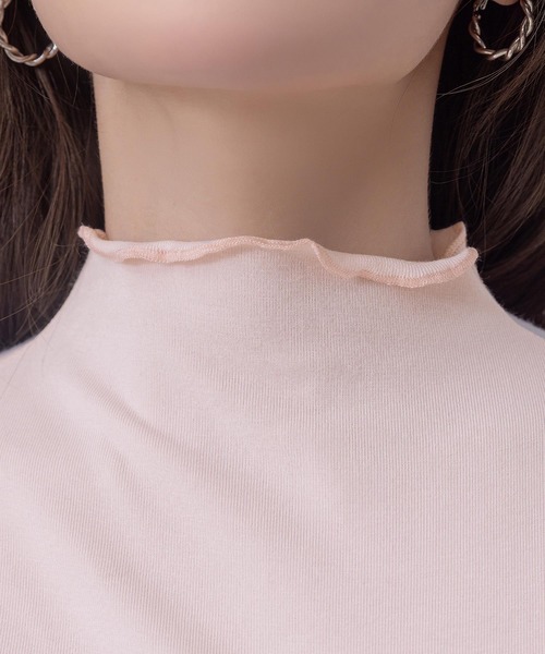 DAY CLOSET（デイ クローゼット）の「【柔らかな肌さわり】長袖 シアー ステッチ×メロウフリル ハイネック リブ トップス rレディース（シャツ/ブラウス・レディース・ブラック/ホワイト/レッド/グレー/ピンク・M/L）」の14枚目の写真