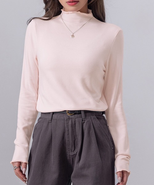 DAY CLOSET（デイ クローゼット）の「【柔らかな肌さわり】長袖 シアー ステッチ×メロウフリル ハイネック リブ トップス rレディース（シャツ/ブラウス・レディース・ブラック/ホワイト/レッド/グレー/ピンク・M/L）」の15枚目の写真