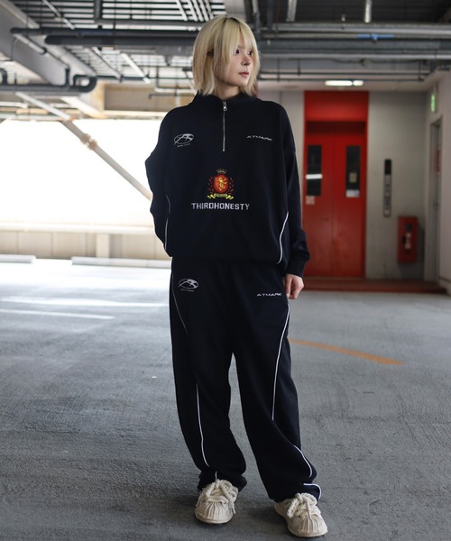 ATMARK(アットマーク)の「《フリーサイズ / UNISEX 》ThirdHonestyロゴ パイピング スウェットパンツ(スウェットパンツ・メンズ・ブラック/ホワイト・FREE)」の12枚目の写真
