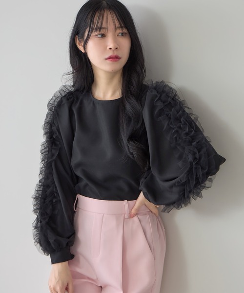 riko tokyo チュールスリーブブラウス黒 ZOZO限定】チュールスリーブブラウス（シャツ/ブラウス