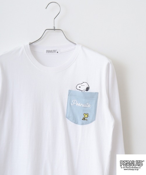 PEANUTS(ピーナッツ)の「PEANUTS 刺繍&プリント長袖Tシャツ(Tシャツ/カットソー・メンズ・ネイビー/サックスブルー/グレー系その他/ホワイト系/グレイッシュベージュ/ライトグリーン系/杢グレー/ブラック/ホワイト/パープル系その他/ライトパープル/オートミール/ネイビー系/アイボリー系/ネイビー系2/ホワイト系1/ピンクベージュ/ホワイト系2/ネイビー系3/ライトカーキ/ベージュ系/サックスブルー系/ネイビー系1/サーモンピンク/グレー系その他2/カーキ系・M/S/L/LL)」の3枚目の写真