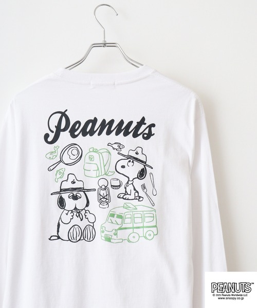 PEANUTS(ピーナッツ)の「PEANUTS 刺繍&プリント長袖Tシャツ(Tシャツ/カットソー・メンズ・ネイビー/サックスブルー/グレー系その他/ホワイト系/グレイッシュベージュ/ライトグリーン系/杢グレー/ブラック/ホワイト/パープル系その他/ライトパープル/オートミール/ネイビー系/アイボリー系/ネイビー系2/ホワイト系1/ピンクベージュ/ホワイト系2/ネイビー系3/ライトカーキ/ベージュ系/サックスブルー系/ネイビー系1/サーモンピンク/グレー系その他2/カーキ系・M/S/L/LL)」の1枚目の写真
