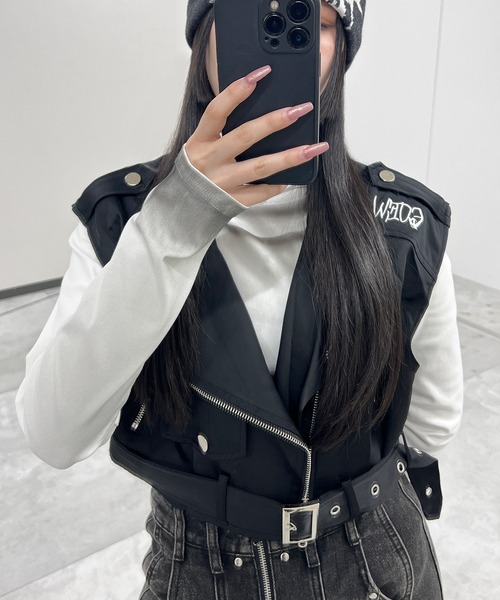 Figments（フィグメンツ）の「パンクライダースベスト（ライダースジャケット・レディース・ブラック・FREE）」の7枚目の写真