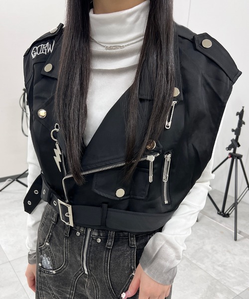 Figments（フィグメンツ）の「パンクライダースベスト（ライダースジャケット・レディース・ブラック・FREE）」の6枚目の写真