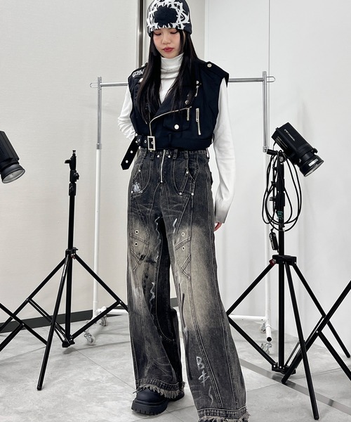 Figments（フィグメンツ）の「パンクライダースベスト（ライダースジャケット・レディース・ブラック・FREE）」の2枚目の写真