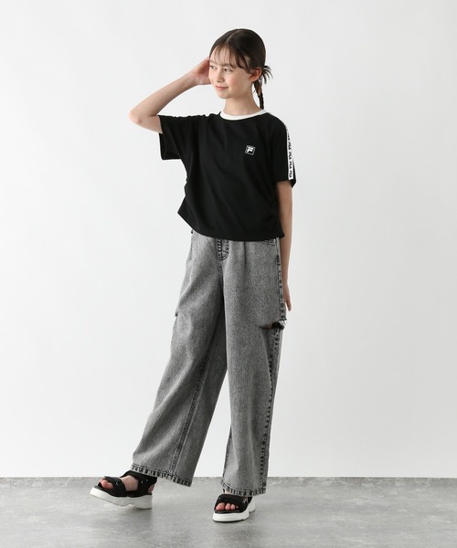 GLOBAL WORK（グローバルワーク）の「FILAコラボ/ドロスト半袖/310286（Tシャツ/カットソー・キッズ・ブラック/ホワイト・130cm/140cm/150cm/160cm）」の5枚目の写真