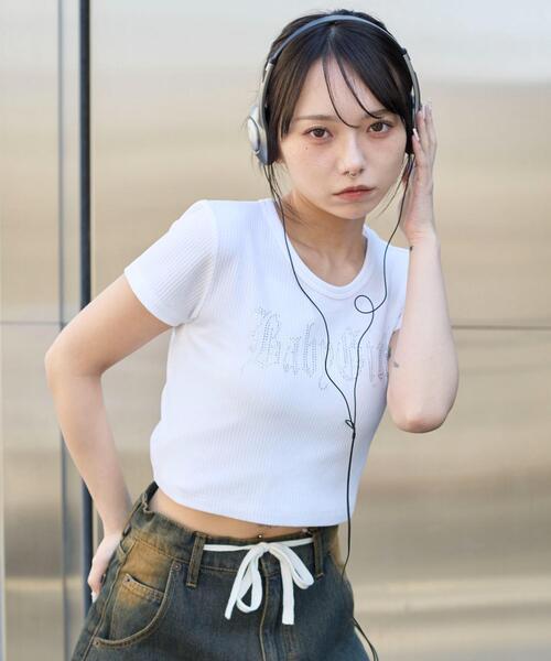 WEGO（ウィゴー）の「WEGO/【25年春夏新作】ラインストーンチビリブT（Tシャツ/カットソー・レディース・ブラック/ホワイト・FREE）」の19枚目の写真