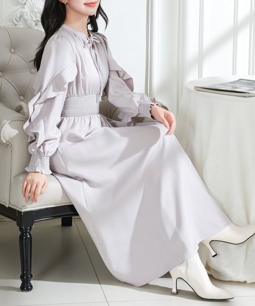 Lace Ladies(レースレディース)の「袖フリル ウエスト シャーリング 長袖 フレア ワンピース(ワンピース・レディース・ブラック/グレー/ピンク/アイボリー・FREE/S)」の12枚目の写真