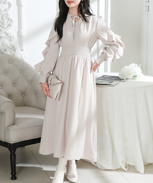 Lace Ladies(レースレディース)の「袖フリル ウエスト シャーリング 長袖 フレア ワンピース(ワンピース・レディース・ブラック/グレー/ピンク/アイボリー・FREE/S)」の13枚目の写真