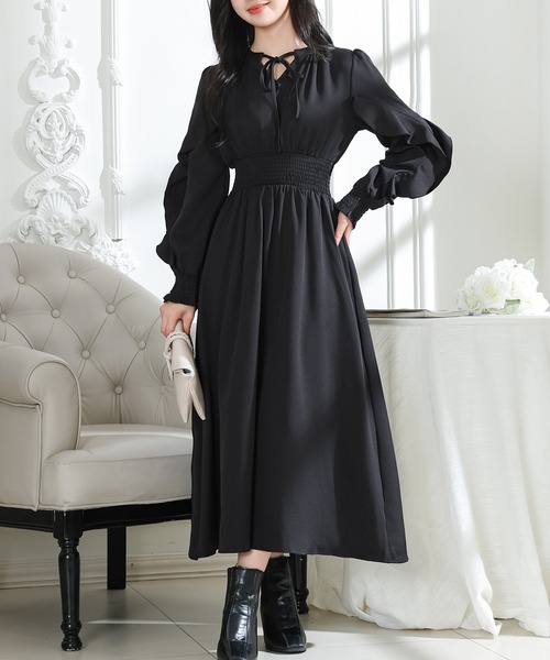 Lace Ladies(レースレディース)の「袖フリル ウエスト シャーリング 長袖 フレア ワンピース(ワンピース・レディース・ブラック/グレー/ピンク/アイボリー・FREE/S)」の17枚目の写真