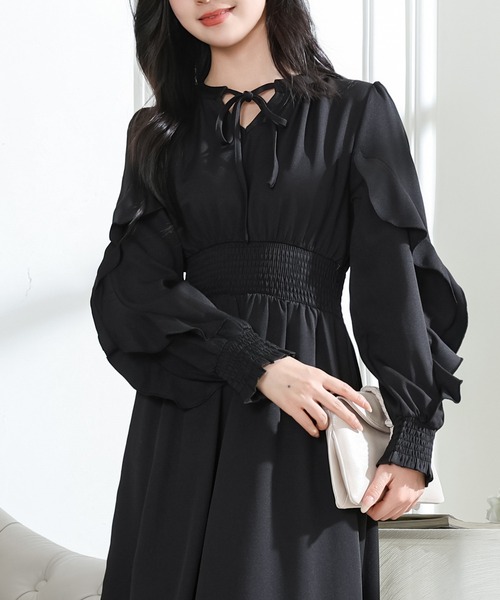 Lace Ladies(レースレディース)の「袖フリル ウエスト シャーリング 長袖 フレア ワンピース(ワンピース・レディース・ブラック/グレー/ピンク/アイボリー・FREE/S)」の18枚目の写真
