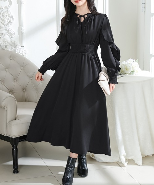 Lace Ladies(レースレディース)の「袖フリル ウエスト シャーリング 長袖 フレア ワンピース(ワンピース・レディース・ブラック/グレー/ピンク/アイボリー・FREE/S)」の19枚目の写真