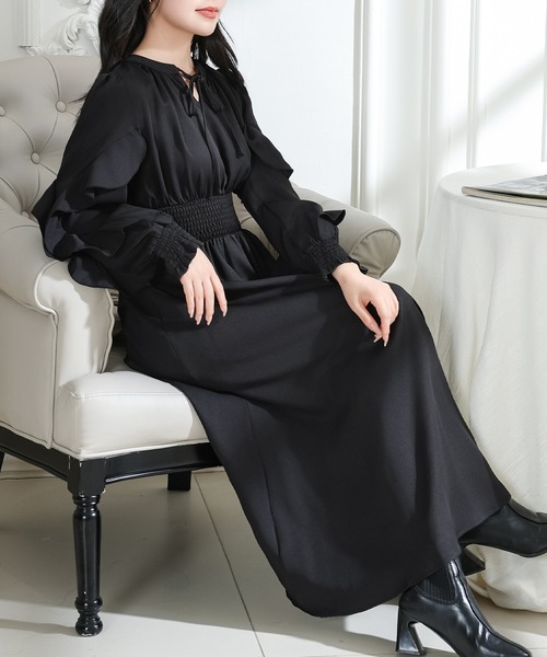 Lace Ladies(レースレディース)の「袖フリル ウエスト シャーリング 長袖 フレア ワンピース(ワンピース・レディース・ブラック/グレー/ピンク/アイボリー・FREE/S)」の20枚目の写真