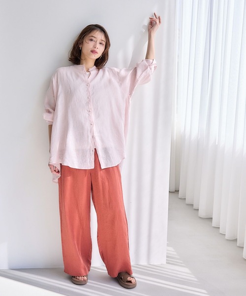 リネン100%】タックワイドパンツ[プチ・プラスサイズあり