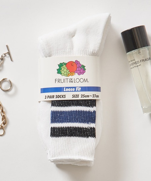 FRUIT OF THE LOOM(フルーツオブザルーム)の「【FRUIT OF THE LOOM】3P DadSocks ライン 81009700(ソックス/靴下・メンズ・マルチ/ホワイト/ブラック・FREE)」の1枚目の写真
