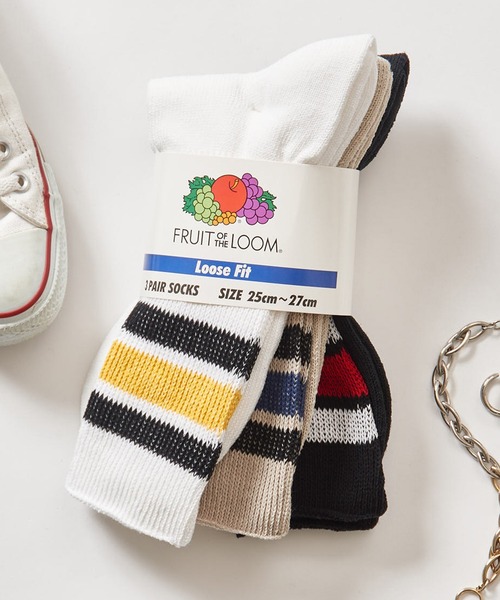 FRUIT OF THE LOOM(フルーツオブザルーム)の「【FRUIT OF THE LOOM】3P DadSocks ライン 81009700(ソックス/靴下・メンズ・マルチ/ホワイト/ブラック・FREE)」の3枚目の写真