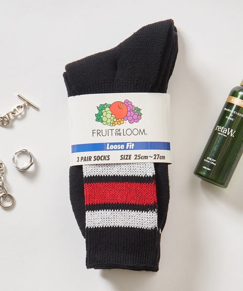 FRUIT OF THE LOOM(フルーツオブザルーム)の「【FRUIT OF THE LOOM】3P DadSocks ライン 81009700(ソックス/靴下・メンズ・マルチ/ホワイト/ブラック・FREE)」の2枚目の写真