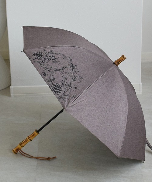 【新品未使用】ウタタネ　日傘　晴雨兼用　長傘　いぬハンドル　グレイッシュカーキ セール】日傘 完全遮光100％ 晴雨兼用 竹ハンドル ニュアンス