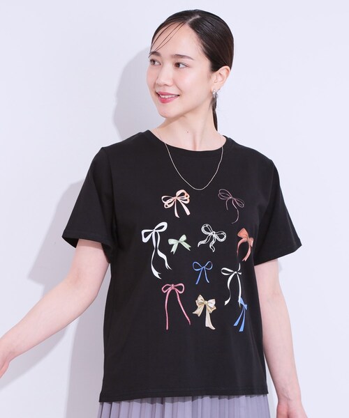 Cutie Blonde（キューティーブロンド）の「【洗える/S-LL】選べる4柄 プリントアソート ベーシックTシャツ（Tシャツ/カットソー・レディース・チャコール/ブラック系3/ホワイト系4/ピンク系7/ホワイト系1/ブラック系1・01/02/03/04）」の21枚目の写真